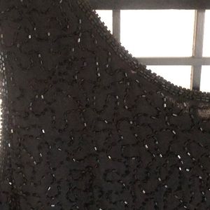 Papell Black silk lined sequined beaded dress
